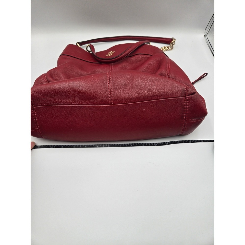 Coach Lexy Leather Shoulder Bag with Chain Straps Red Satchel Purse - Picture 8 of 10